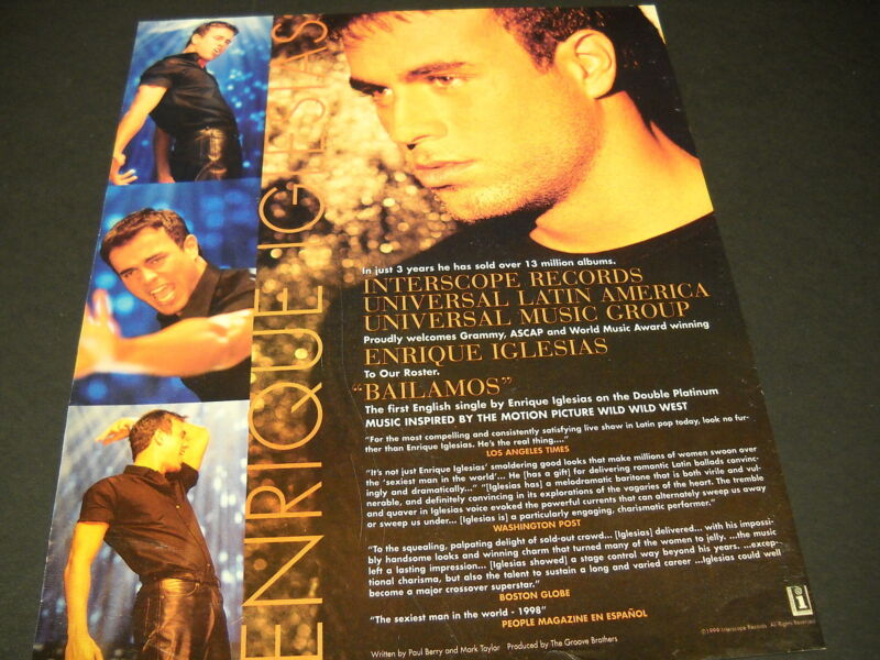 ENRIQUE IGLESIAS 1999 Promo Poster Ad ...in just 3 years - 13 million albums