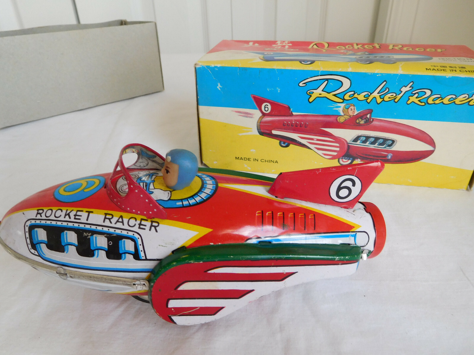 ROCKET RACER Friction tin toy with original Box RUNS vintage ROCKET RACER Friction tin toy with original Box RUNS vintage