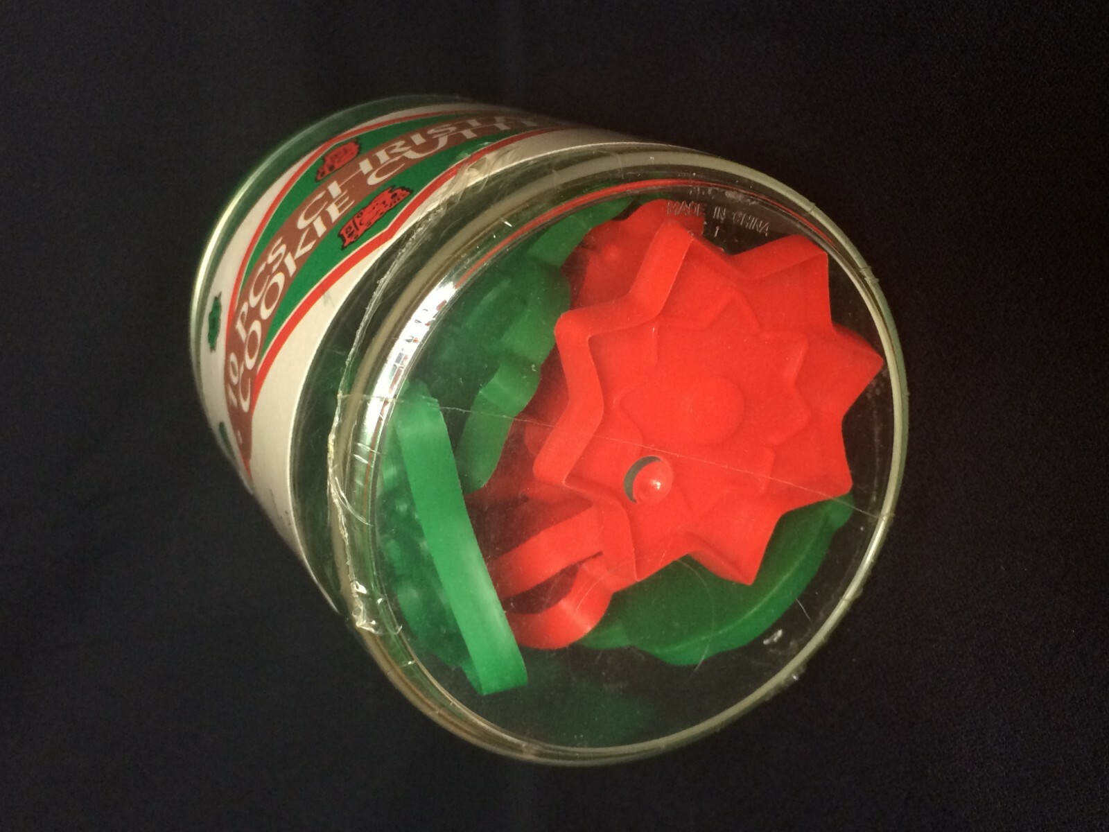 10 Piece Set Christmas Cookie Cutters New in Container Plastic Green and Red