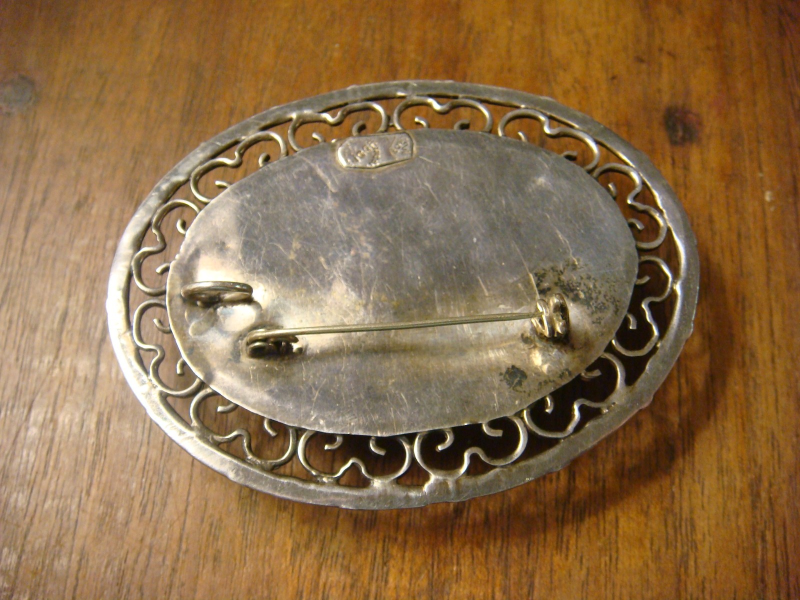 Vtg Mrkd Brooch/Pendant~40x60mm Silver Sheen Obsidian in Sterling Silver Setting