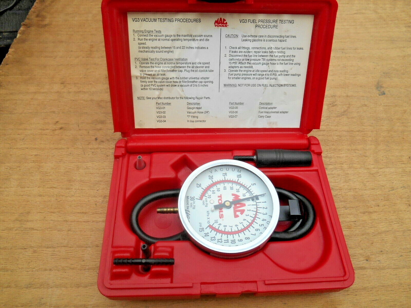 Mac Tools Vg3 Vacuum & Fuel Pump Test Kit Gauge Used for sale in