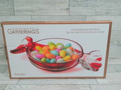 Candy Bowl Crystal Dish Godinger Gatherings Peppermint Red Clear Glass  9.5''