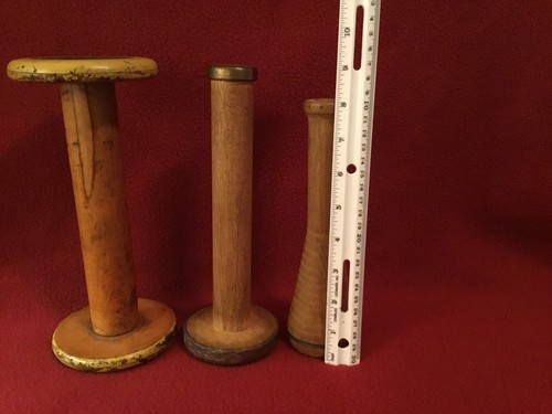 Vintage Wood Sewing Spools (2) 9” and (1) 8 1/8”