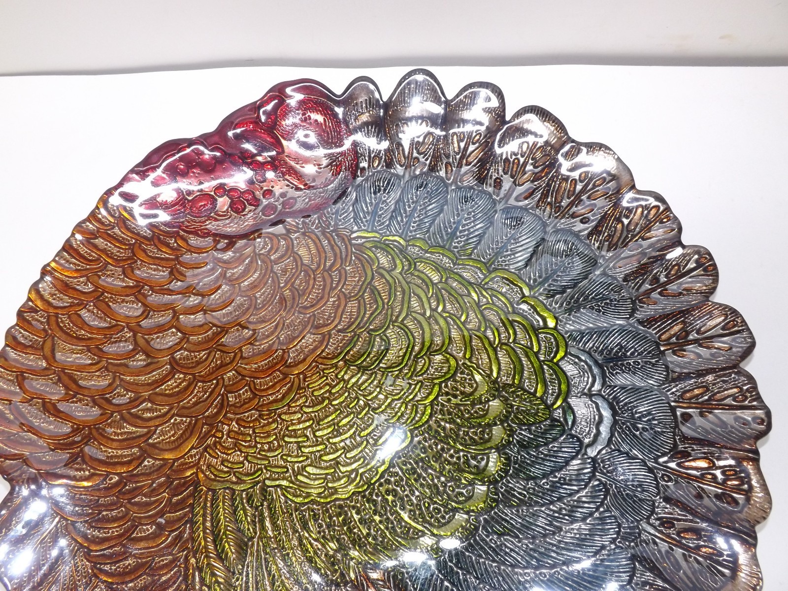 MULTI COLOR LARGE GLASS TURKEY ART DECO CENTERPIECE MOON BOWL DISH PLATTER FRUIT
