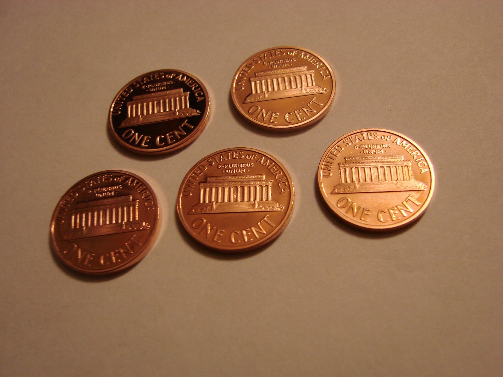 LOT OF 5 PROOF SMALL CENT, PENNY 1996,97,98,94, AND 92
