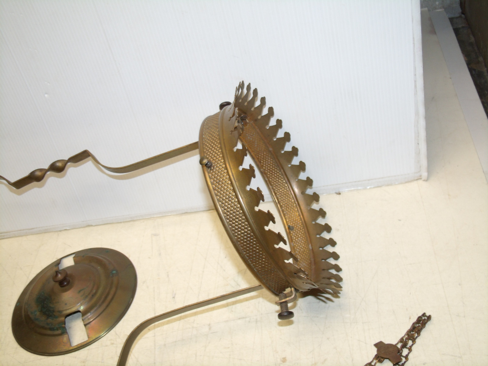 ANTIQUE BRASS KEROSENE LIBRARY CEILING LIGHT PARTS