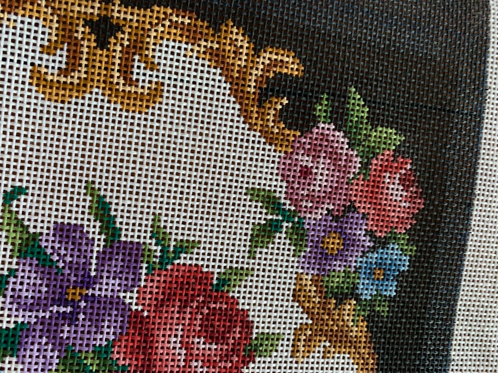 Handpainted needlepoint VICTORIAN ROSE  canvas W/BLACK BORDER TRIM- 14