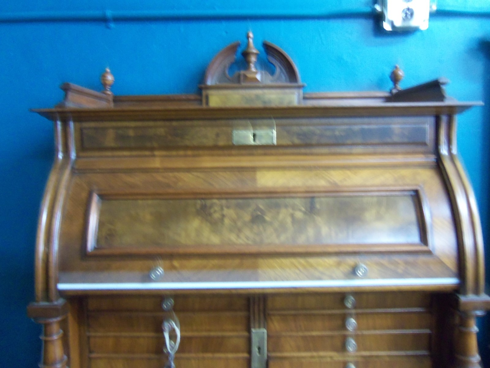 Antique Dental Cabinet Walnut Burlwood Glass lined  Drawers