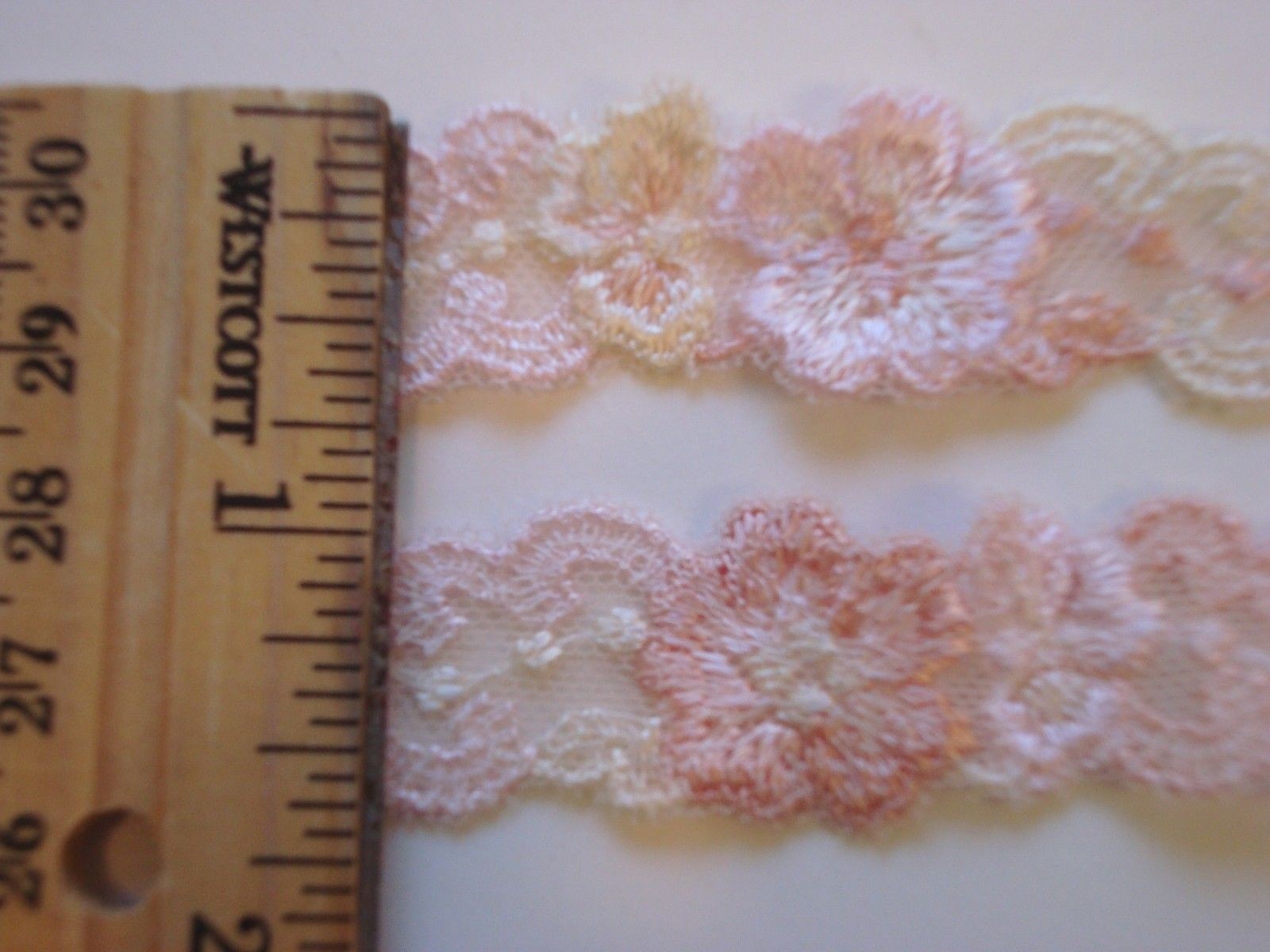 4 1/2 Yards Vintage Pale Pink Lace Ribbon Trim Embroidered Pink & White Flowers