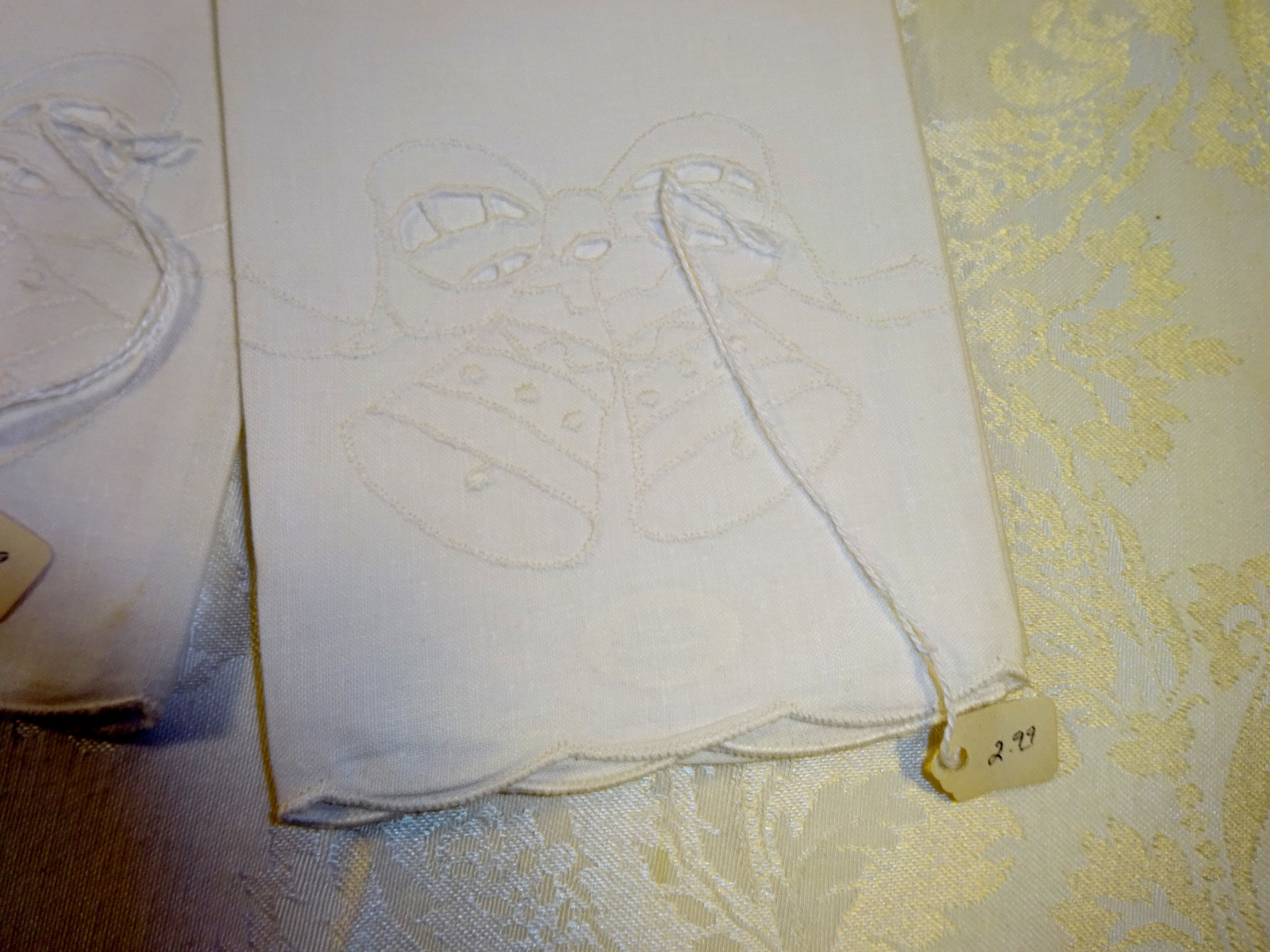 Vintage Cutwork Napkins Christmas Bells White Cotton Set of 2 Unused Embroidered