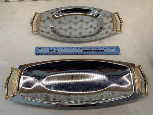 Vintage Kromex Serving Tray Lot of 2 Silver And Gold