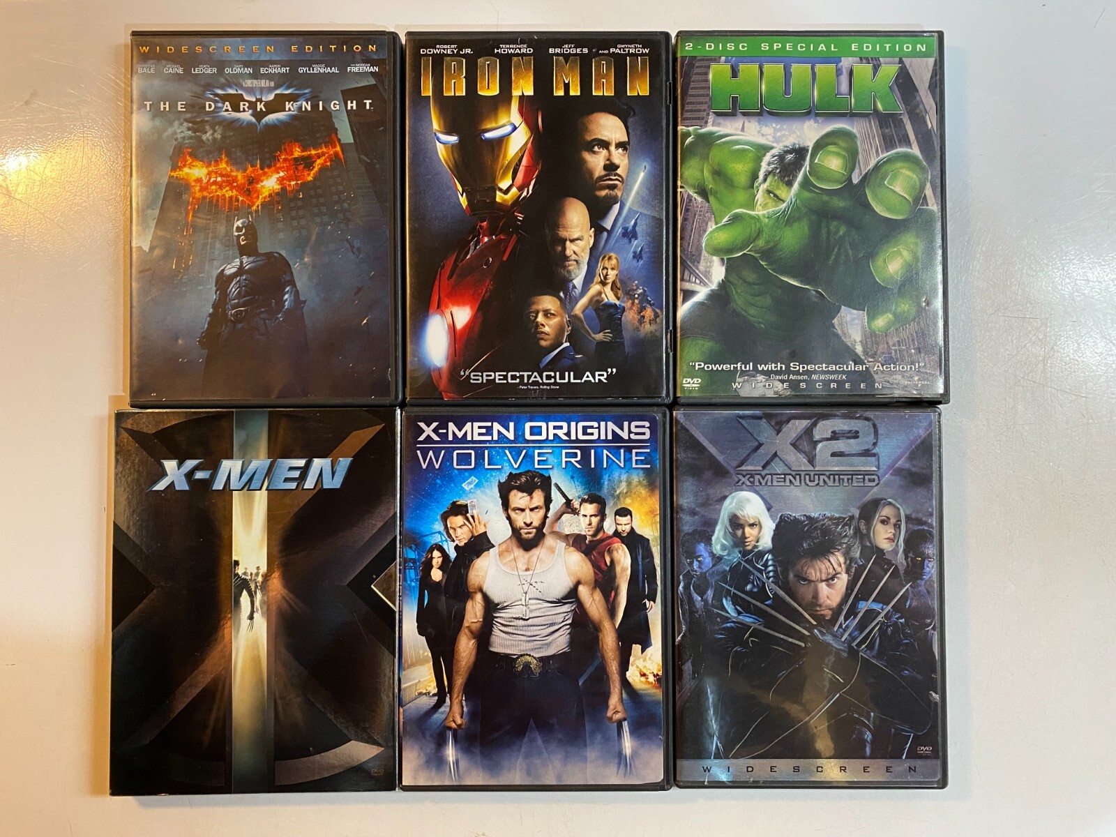 6 Movie DvD Lot (X2, X-men, Hulk, Iron man, X-men Origins