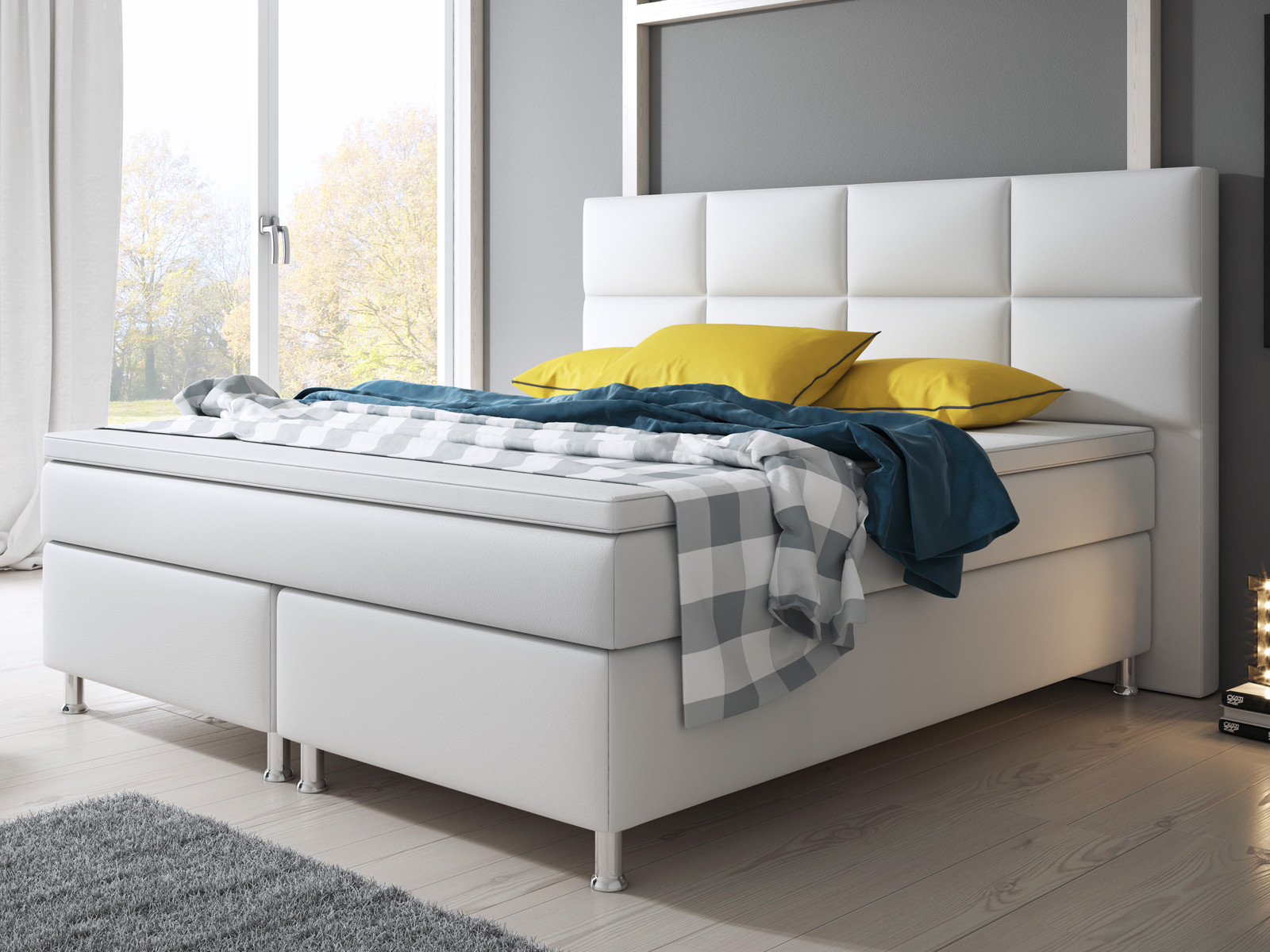 Boxspringbett MIAMI Bett Hotelbett Doppelfederkern 180x200 cm Kunstleder Weiß