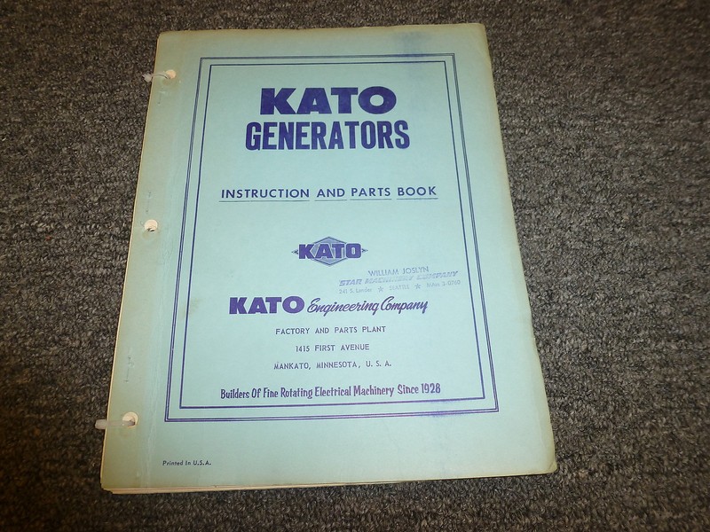 Kato 100MPS4 Generator Motor Parts Catalog & Owner Operator Maintenance Manual