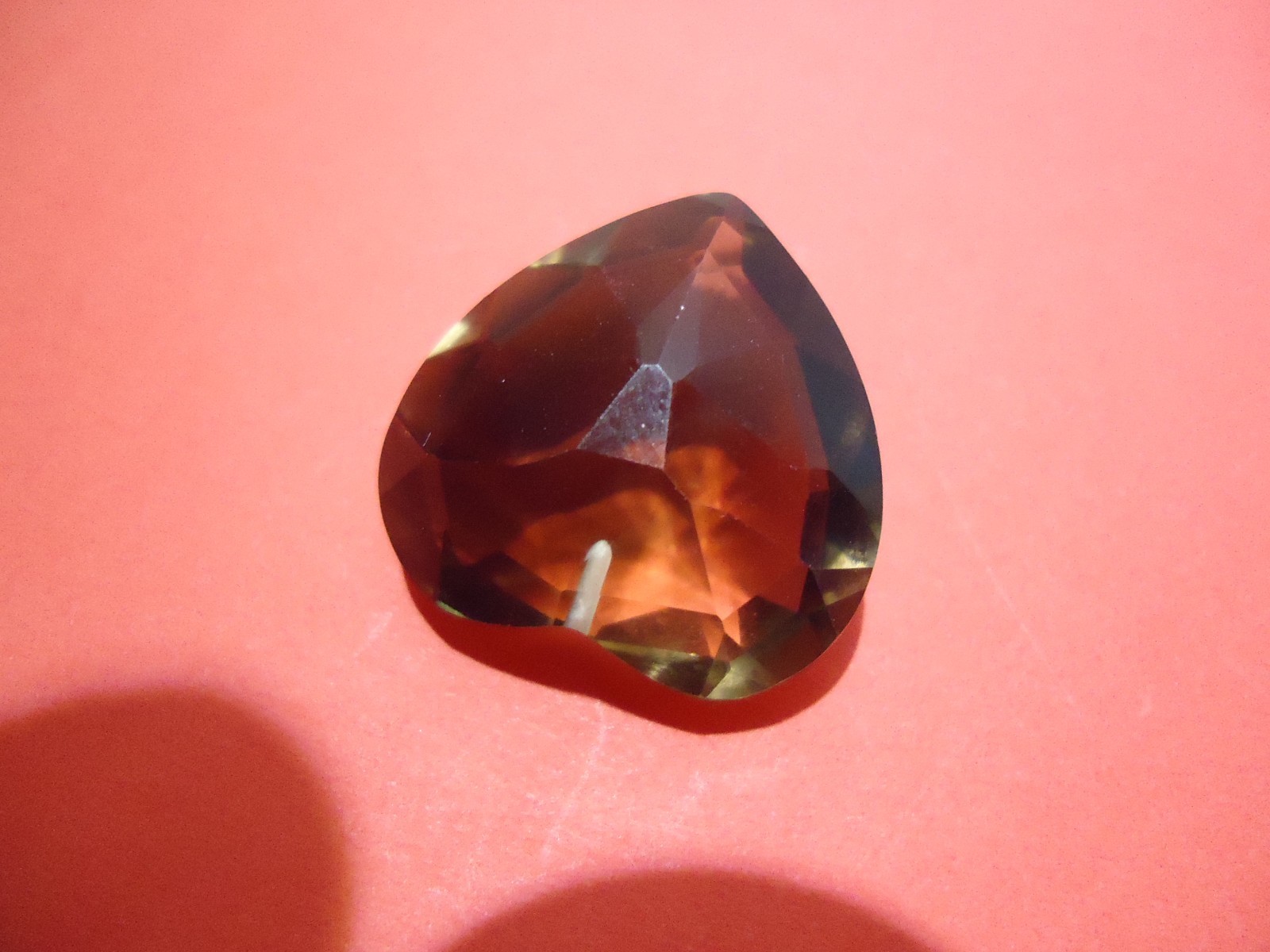 BEAUTIFUL CUT FACETED SMOKEY CRYSTAL HEART BEAD PENDANT PRISM HALF DRILLED