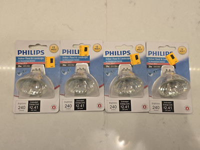 Philips Indoor 20W Flood Landscape 12V Bulbs MR16 240 Lumens GU5.3-Set of 4