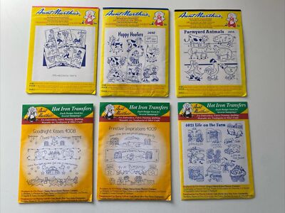 Lot of 6 Aunt Martha's Hot Iron Transfers, Farm Animals, Hillbillies SEALED