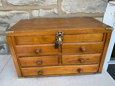 22'' VTG Oak Machinist Tool Box Hobby Jewelry Chest Organizer Multi Use Lockable