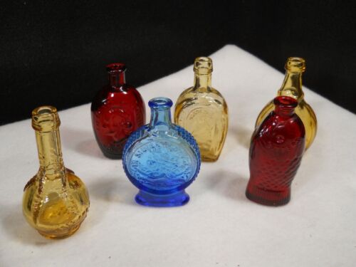 6 Vintage Embossed Wheaton Carnival Glass Mini Decanter Bottles Bitters/Horsesho