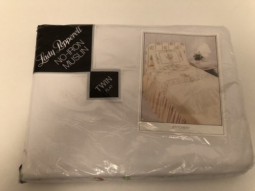 Twin Flat Sheet Vintage Lady Pepperell Muslin Stitchery Design Cross Stitch