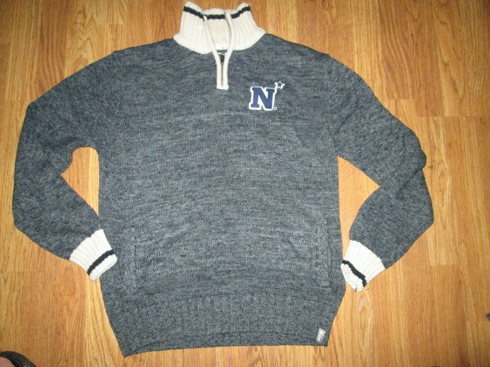 ハーヴィーメイス　　 フェザー12KgfTOP 【M size•S size】 Mens BRUZER NAVY MIDSHIPMEN heavy quarter zip sweater Md Med