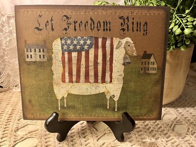 Prim Patriotic Sheep, Flag,  Folk Art, Primitive, Handcrafted Plaque / Sign