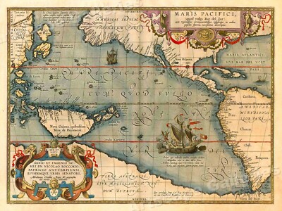 1589 Mars Pacifici Historic Vintage Style Unusual New World Wall Map - 18x24