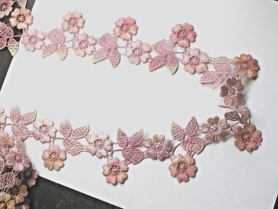 Venise Lace 2 3/16'' (56mm) Flower Rose - Rose Peach Variegated Shades 3 Yards