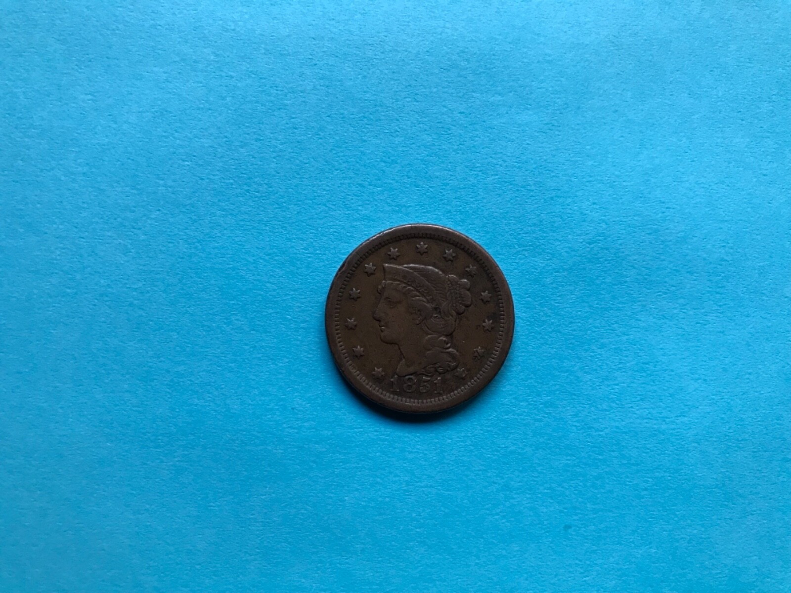 1851 BRAIDED HAIR HALF CENT - GREAT DETAILS, DARK BROWN PATINA, HAVE A LOOK!