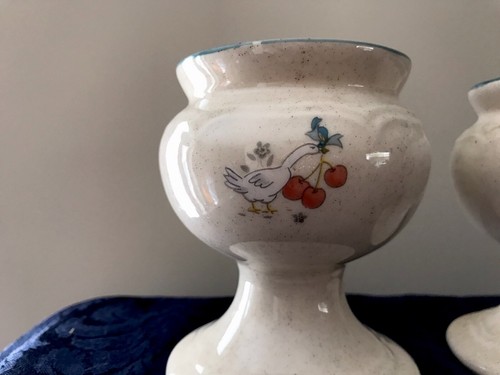 International China Marmalade 2 Ceramic Candle Stick Holders Geese Goose Ribbon