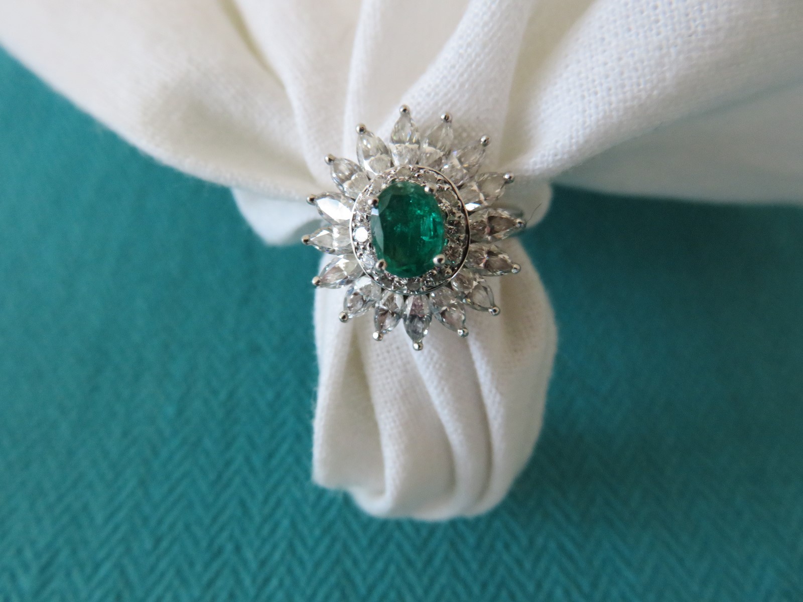 TIFFANY & CO ANTIQUE PLATINUM 1.10 CT DIAMOND & EMERALD RING SZ 5 3/4 RARE