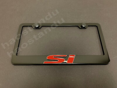1x ''Si'' 3D Emblem Badge BLACK Stainless License Plate Frame RUST FREE (Red)