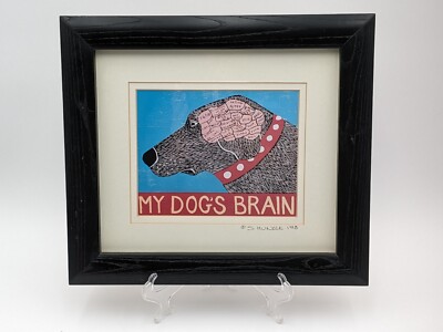 STEPHEN KUNECK Signed Print 1998 - My Dog's Brain Black Lab Framed Matted 13x11