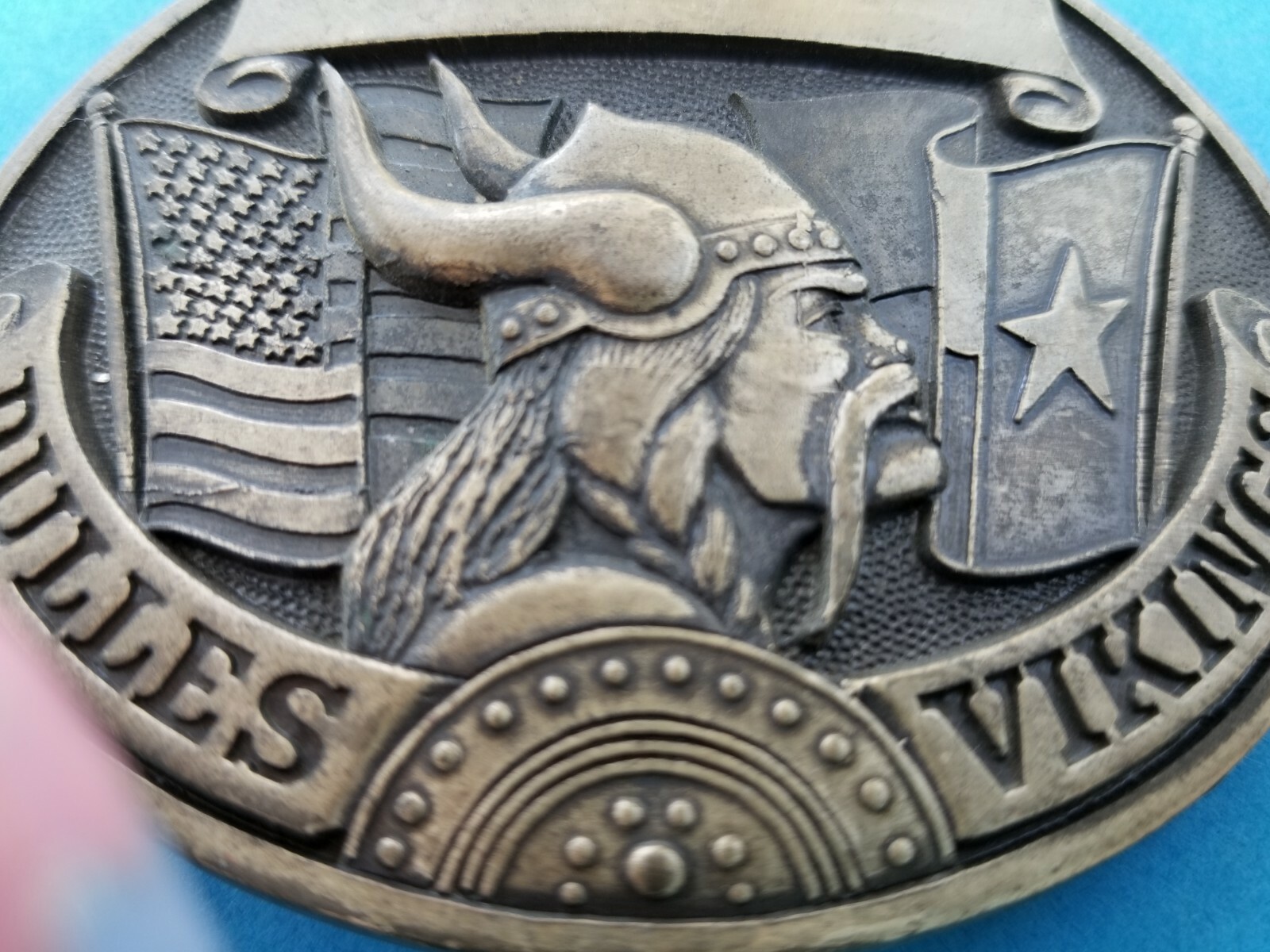 Dulles High School Vikings Belt Buckle Sugar Land Texas Vermillion Brass Mascot