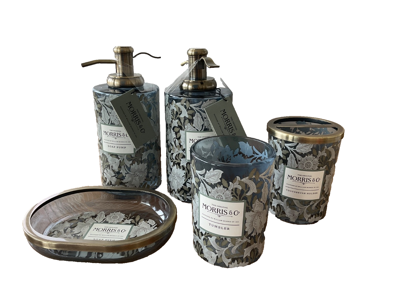 William Morris & Co~bathroom vanity set~5 pieces~Glass w