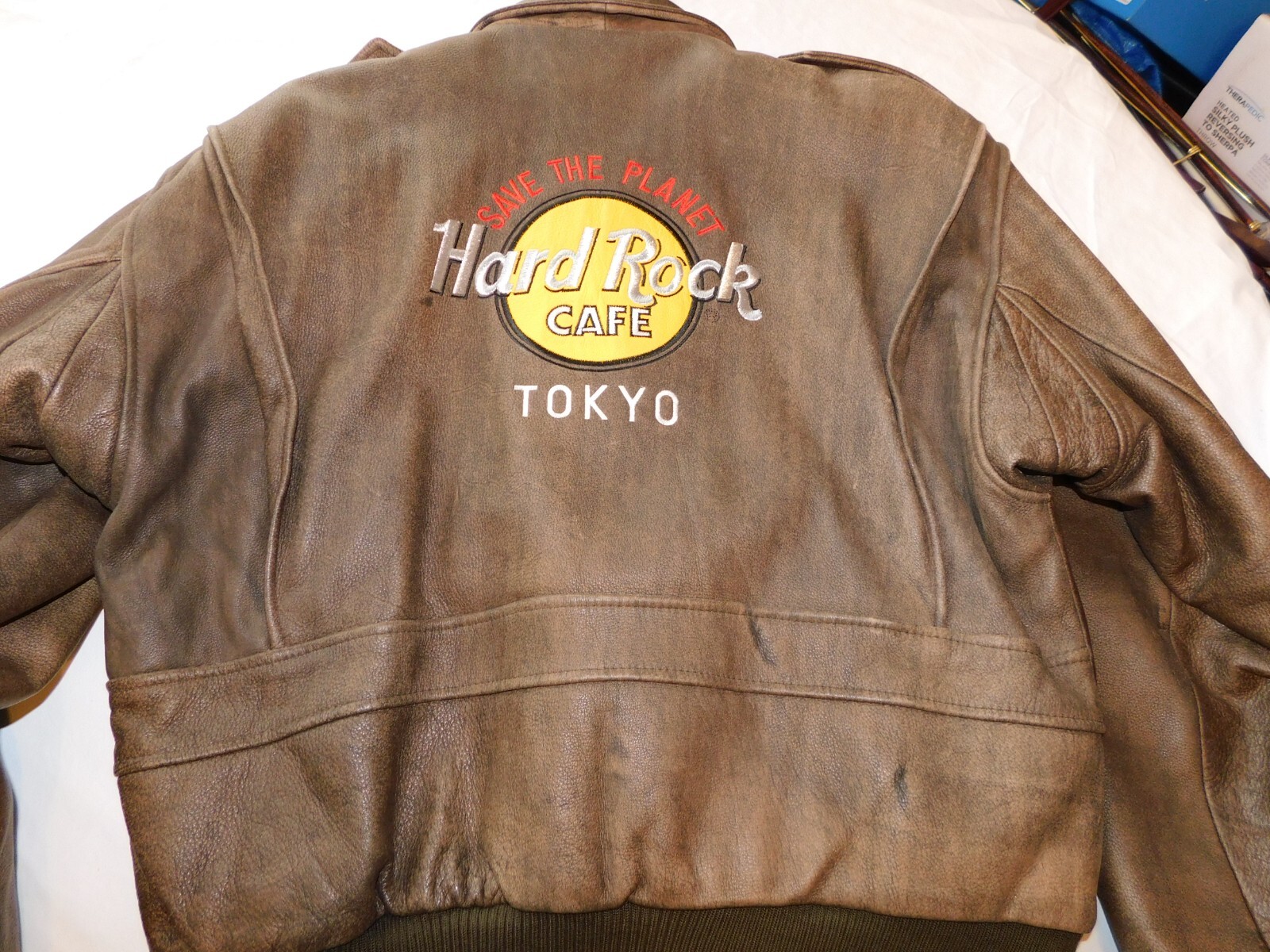 Vintage Hard Rock Cafe Tokyo Brown Leather Bomber Jacket