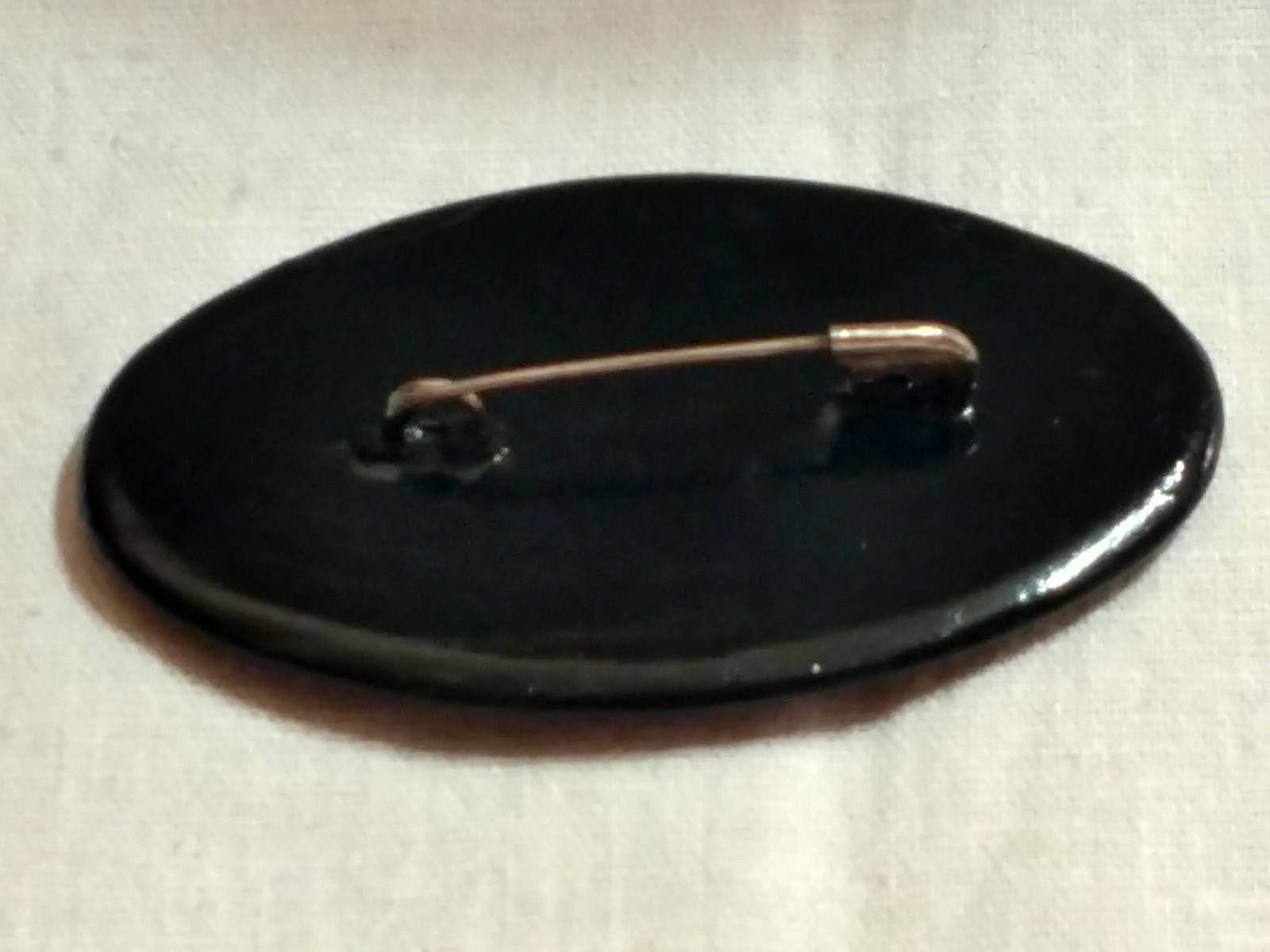 Russian Brooch Pin VTG Papier Mache Black Lacquer Signed FairyTale Hand Painted