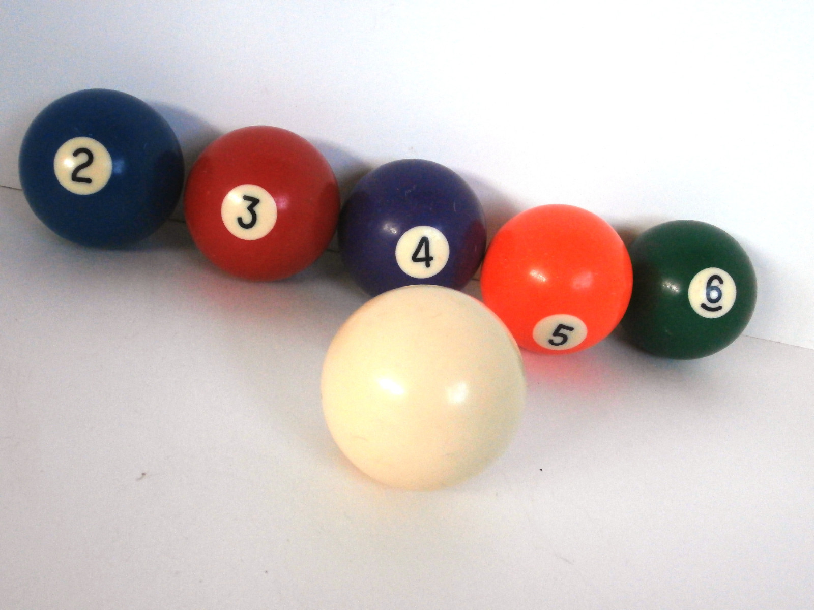 Billiard Balls Lot of Six Vintage Pool Balls; 1 Cue Ball & 5 Colored Balls