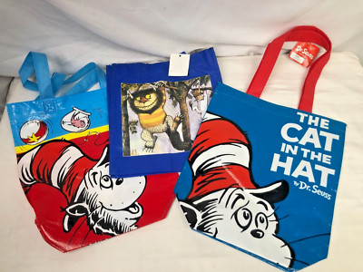 Dr Suess Cat in the Hat & Where the Wild Things Are small tote bag lot of 3