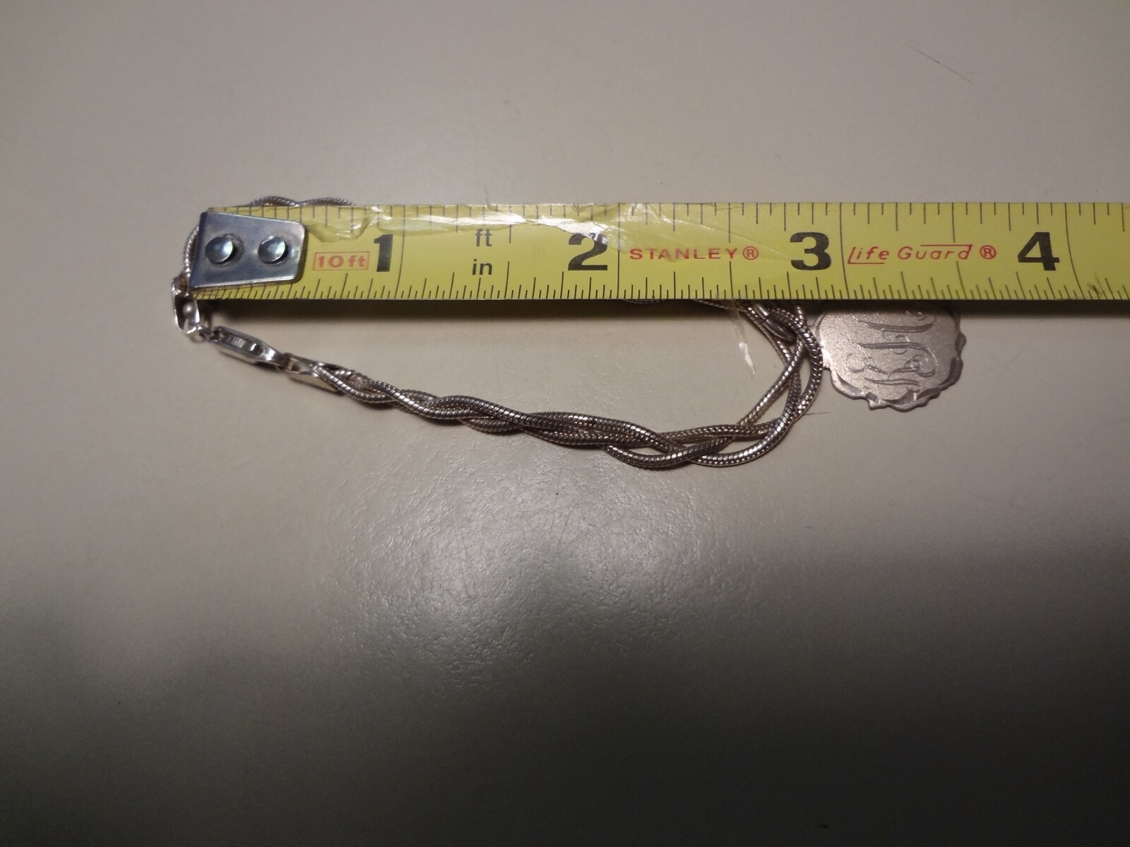 #177 VINTAGE STERLING SILVER TWISTED BRACELET WITH CHARM WITH INITIALS-925-OLD