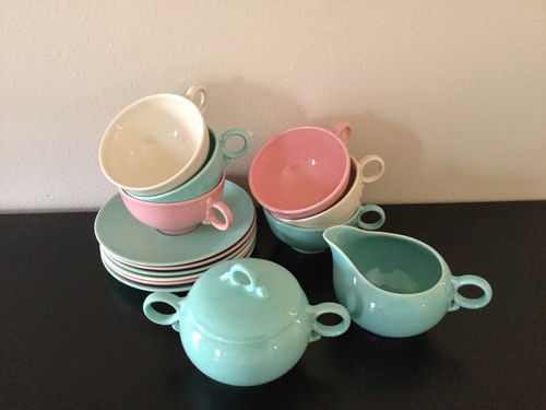 28PC SET UNIVERSAL BALLERINA VINTAGE RETRO MID CENTURY PINK GREEN CHINA PLATES