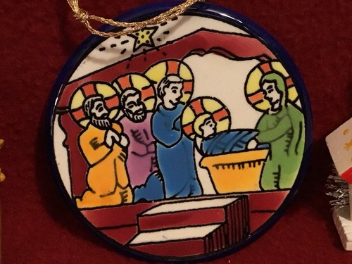 Vintage Nativity Ornaments (4) 1 Ceramic-1 Wood-1 Clay-1 Plastic