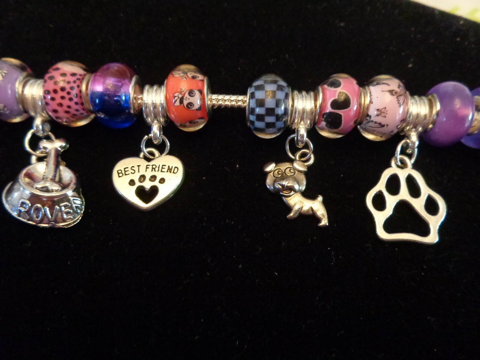 HANDMADE I LOVE MY DOG PUPPY BFF MURANO EUROPEAN BEADED CHARM SNAKE BRACELET