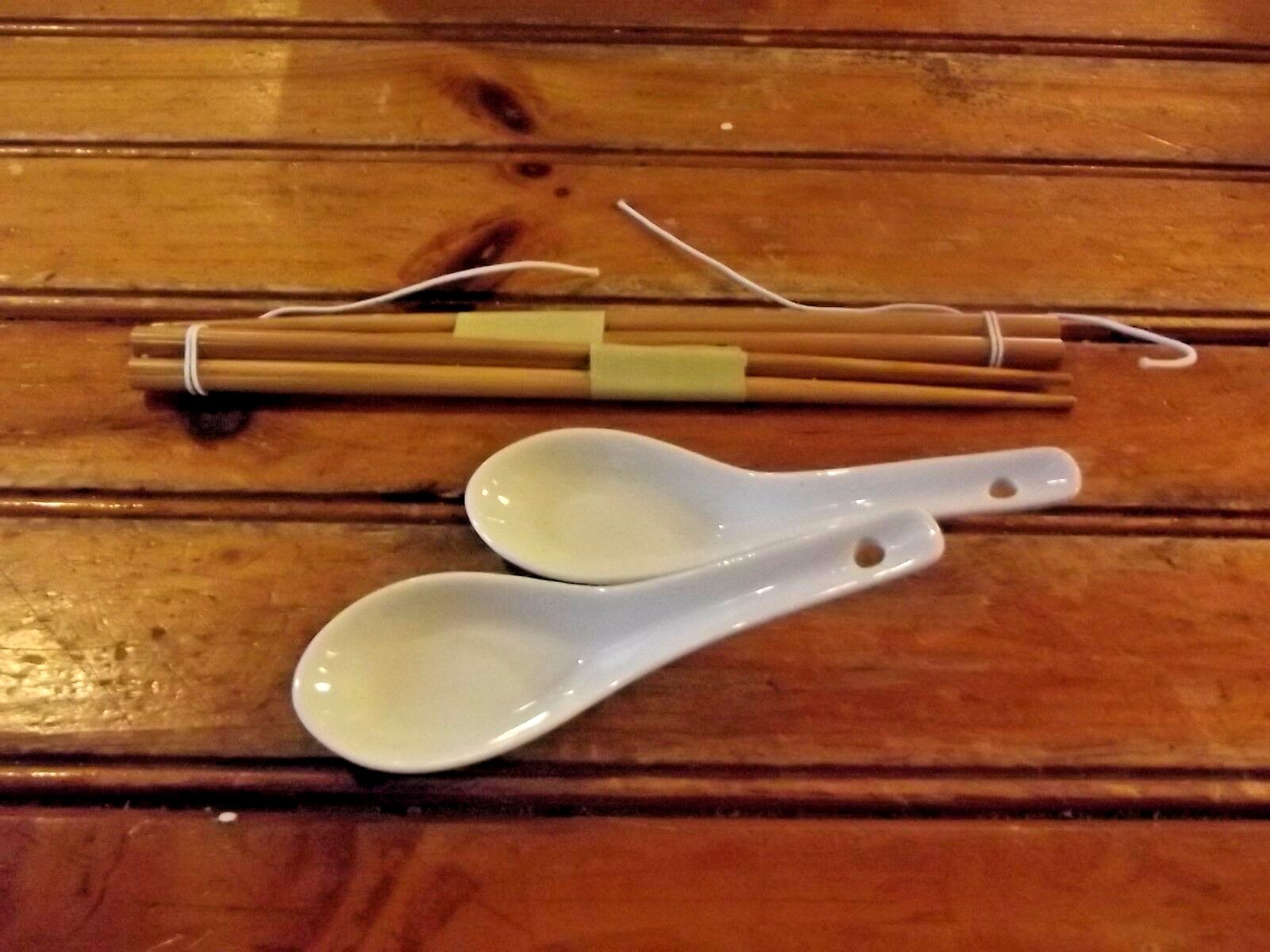 Tasse Verre Noodle/Soup Bowl with Spoons and Bamboo Chopsticks 2 Pack