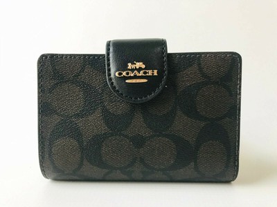 nwt coach c0082 women medium corner zip wallet in signature canvas 385573896485
