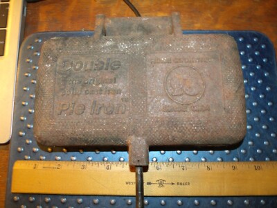Vintage Rome Cookware Original Cast Iron Double Pie Iron Steel Wood Handle 