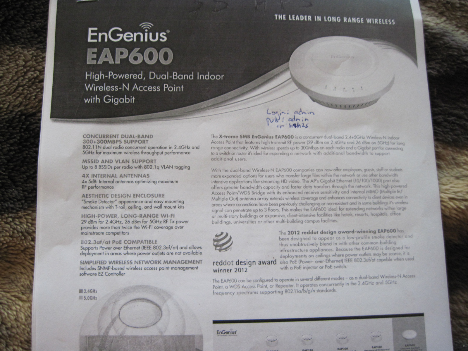 ENGENIUS EAP600 Wireless Long-Range Ceiling Mount ACCESS POINT