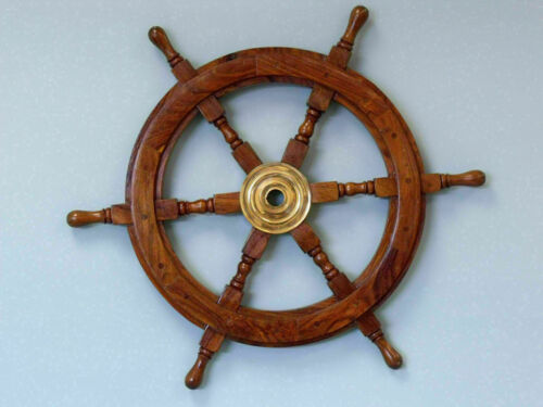 18" Wooden Ship Wheel Collectible Maritime Nautical Boat Steering Wall Decor