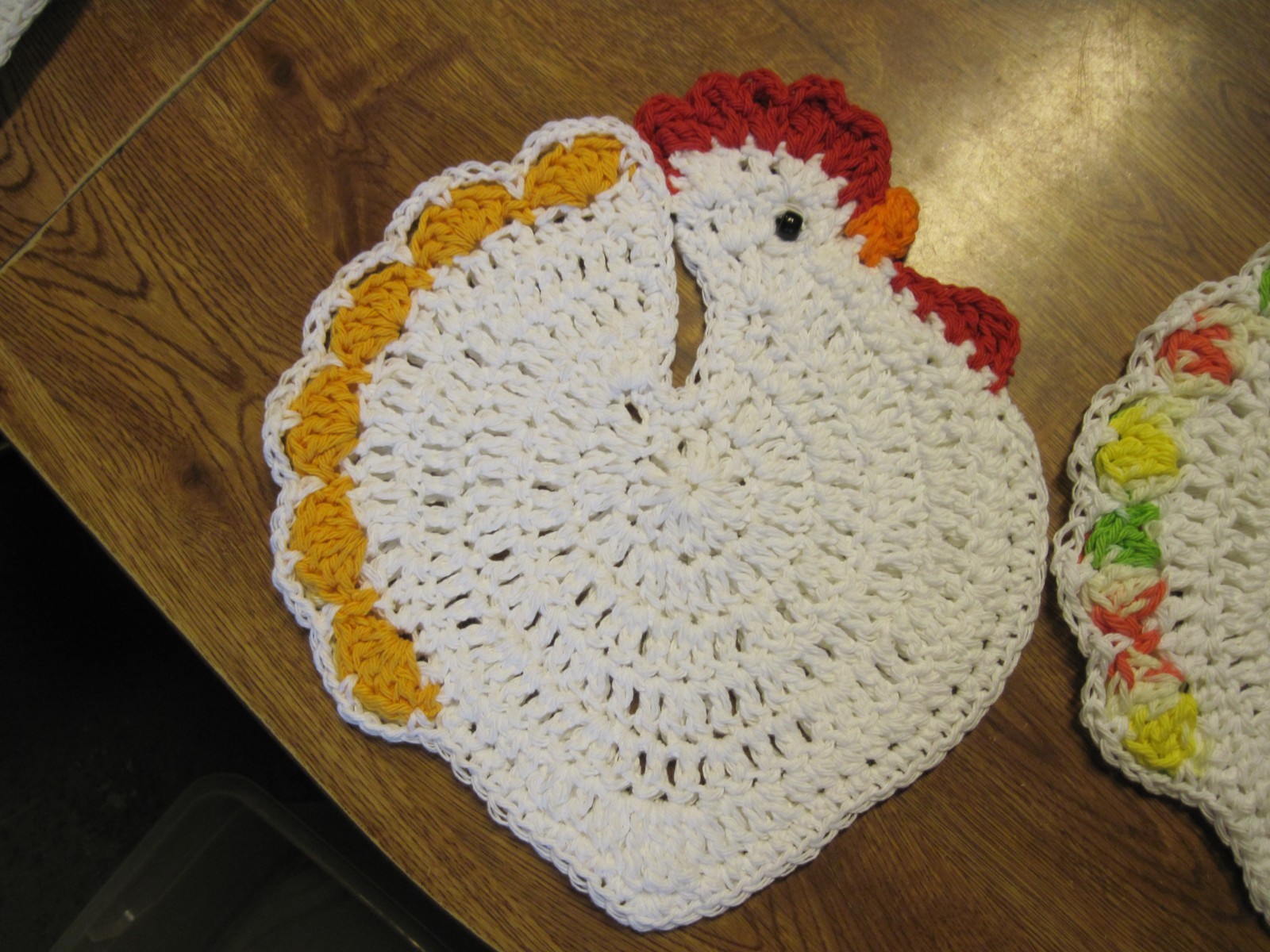 2 Homemade Crocheted Chicken Potholders (Orange/Gold and Pink Lemonade)