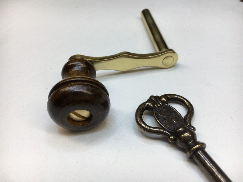 Original Howard Miller Grandfather Clock Antique Finish Door Key and Crank